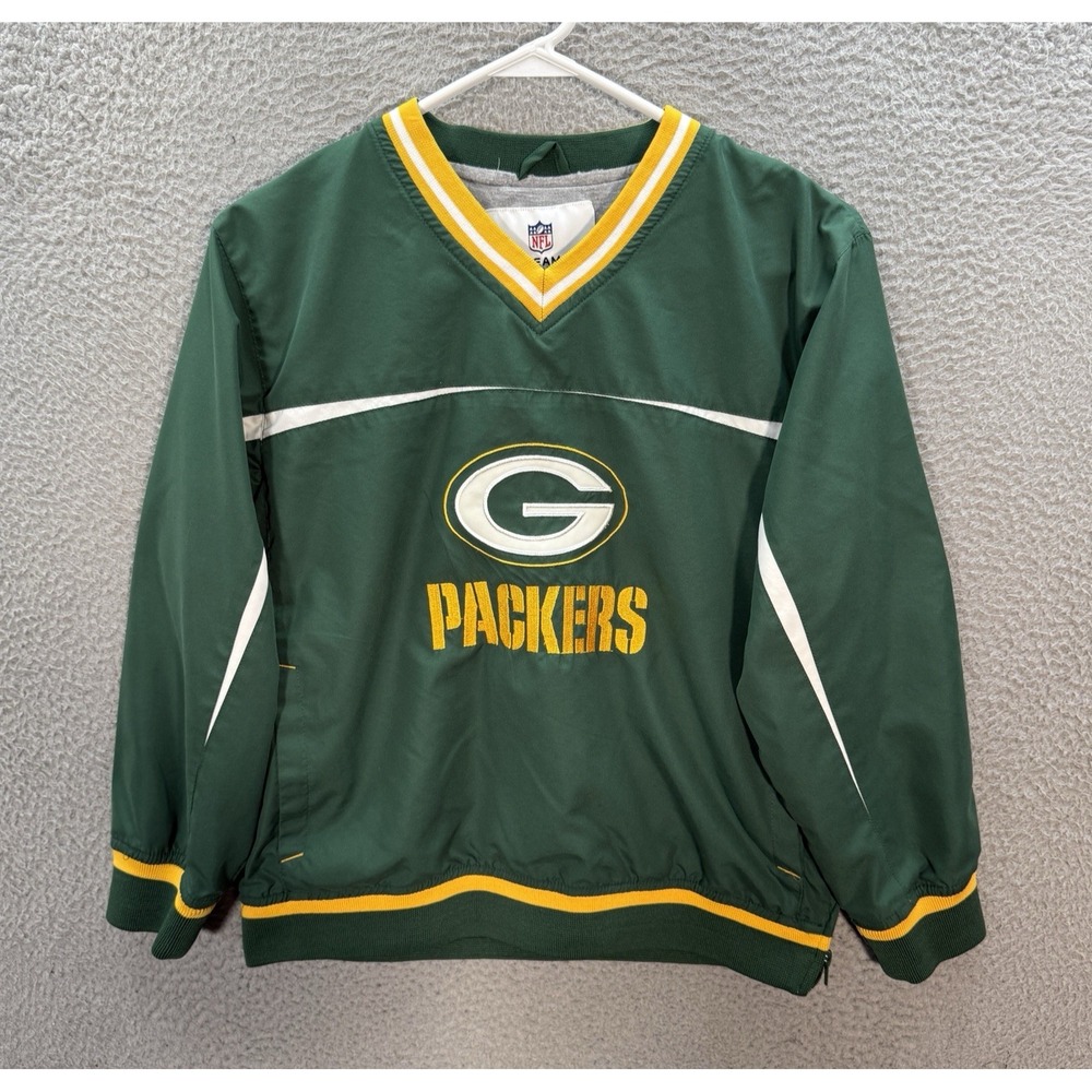 Vintage Green Bay Packers Jacket Boys Youth Large Green Windbreaker Football Y2K